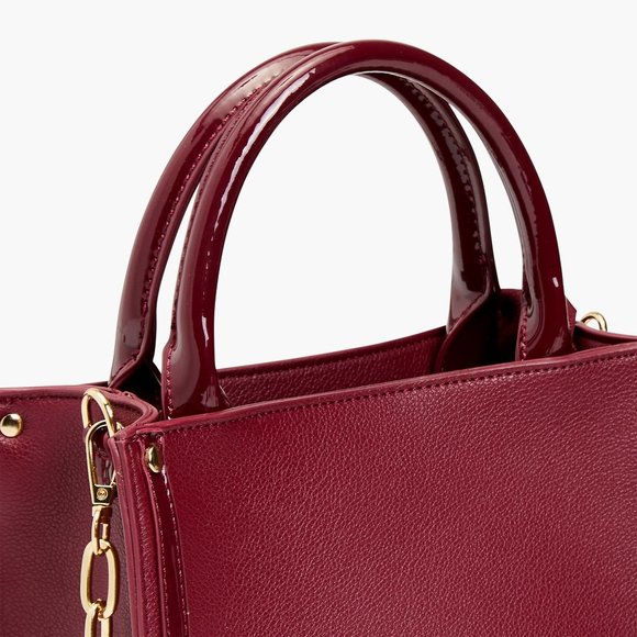 Burgundy Vegan Leather Chain Handle Satchel – Chic Structured Crossbody Purse - Picture 12 of 13